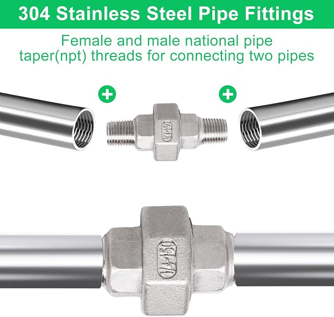 2Pcs Cast Pipe Fittings Union, 1/4" NPT Male x 1/4" NPT Male Thread 304 - Image 7