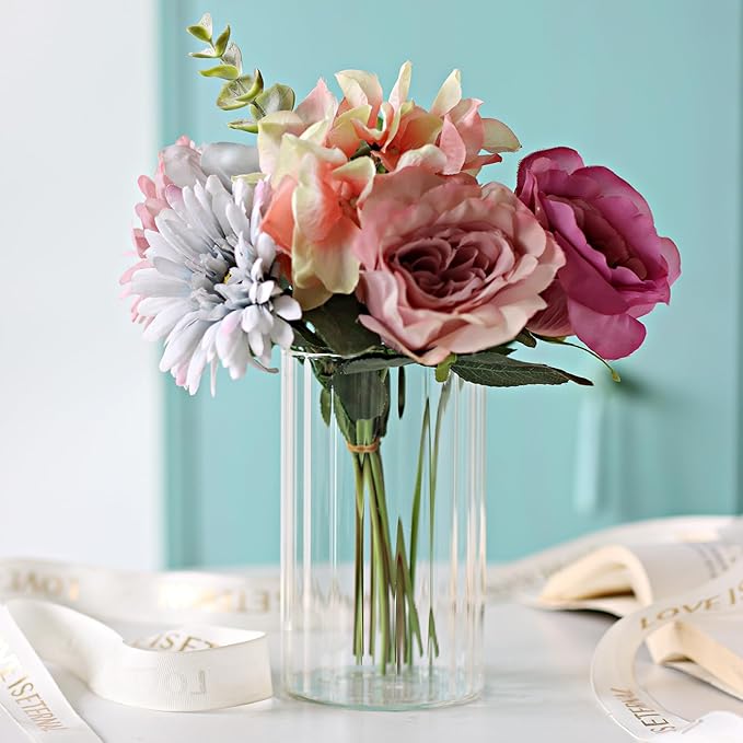 12Pcs Glass Cylinder vases for Centerpieces, 6 Inches Clear Ribbed Bud Vases - Image 6