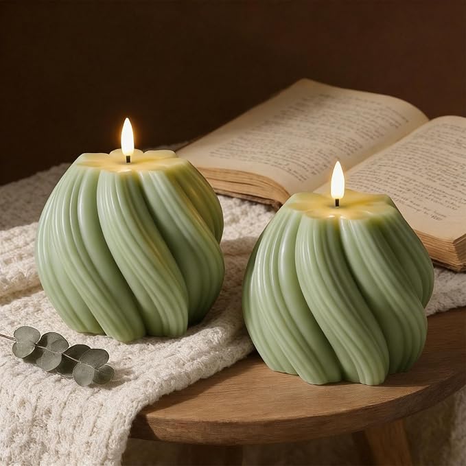 Sage Green Swirl Flameless Candles - Image 7
