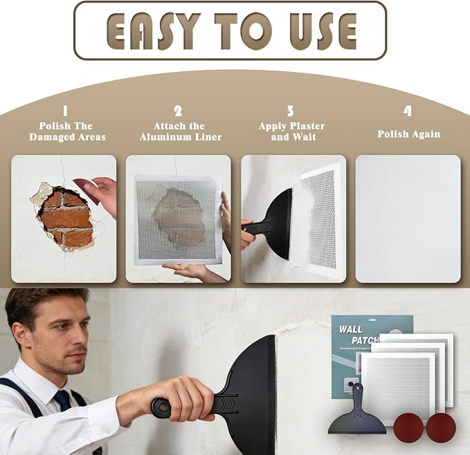 Drywall Repair Kit, 12x12in Self-Adhesive Patch - Image 4