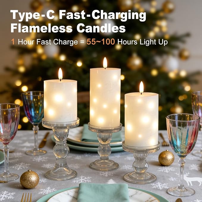 LEDHOLYT Rechargeable Glass LED Flameless Candles, Embedded Star String - Image 7