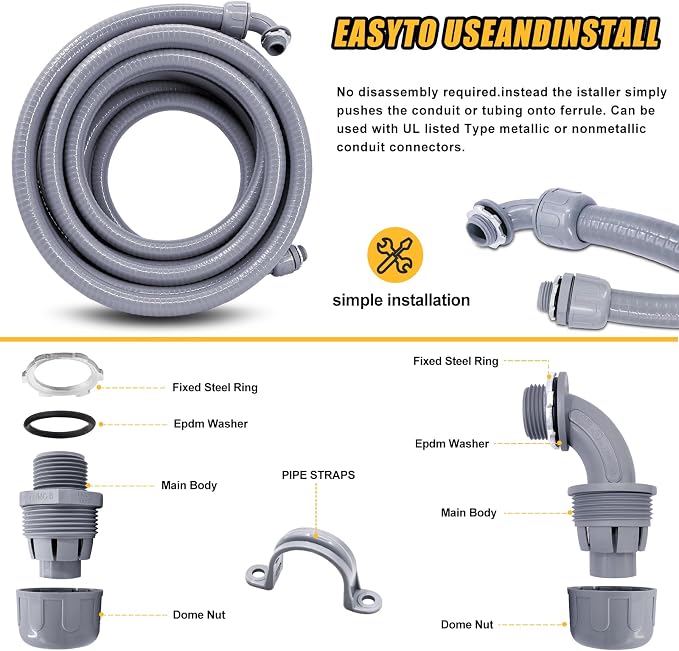 1-1/2 inch 50 Foot Liquid-Tight Conduit Kit, Flexible Non Metallic Electrical - Image 4