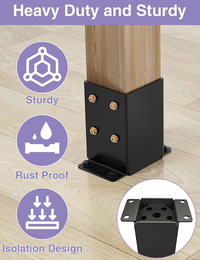 4 PCS Metal 4x4 Post Base, Inner Size 3.5"x3.5" Post Bracket - Image 4