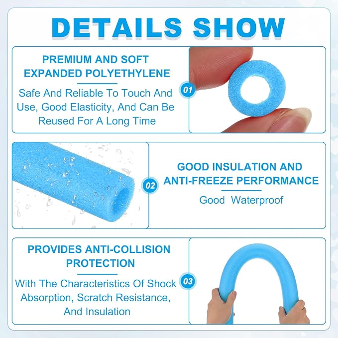 PATIKIL Pipe Insulation Foam Tube 3/8" x 3.3FT x 13/16" Blue 2 Pcs | Heat - Image 3