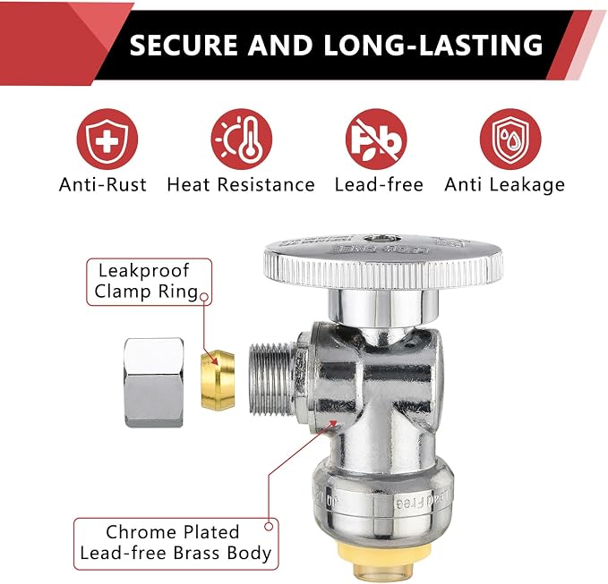50PC EFIELD Push Fit Angle Stop Valve, 1/2 Push x 3/8 Inch Compression | 1/4 - Image 5