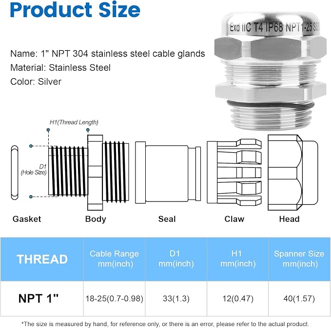 QCG 1" NPT Stainless Steel Cable Gland Waterproof IP68 | Heavy-Duty Strain - Image 2