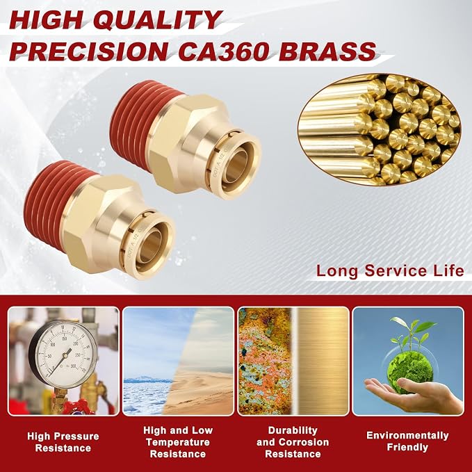 DOT Approved Male Straight Brass Union 1/2" Tube x 1/2" NPT, Quick Connect Union - Image 2