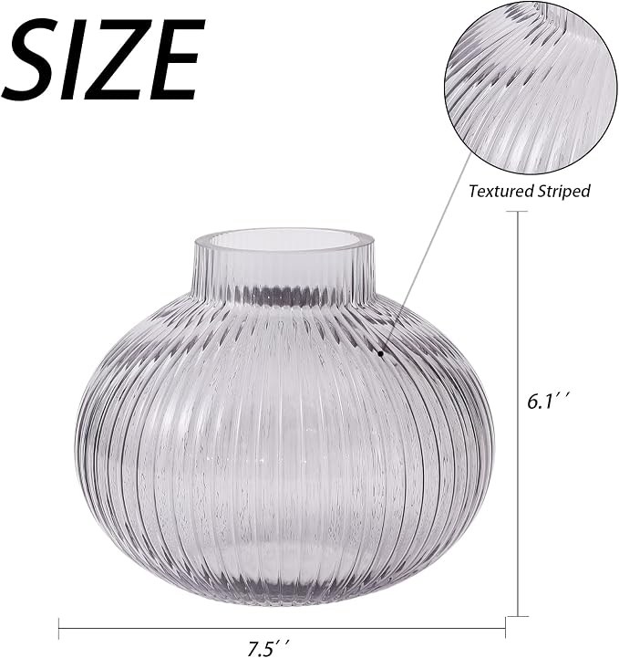 Black Glass Vase for Tulips, Ribbed Glass Vase for Flowers, Round Flower Vases - Image 7