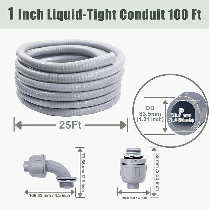 1 Inch 25 FT Non Metallic Liquid-Tight Conduit and Connector Kit - Image 2