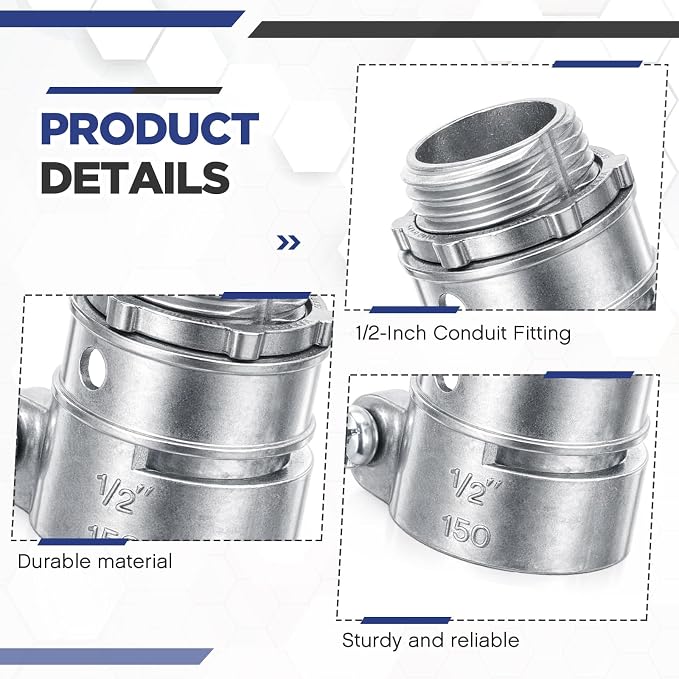 Yaocom 10 Pack 1/2-inch Squeeze Connectors Fittings FMC Flexible Metal Conduit - Image 3
