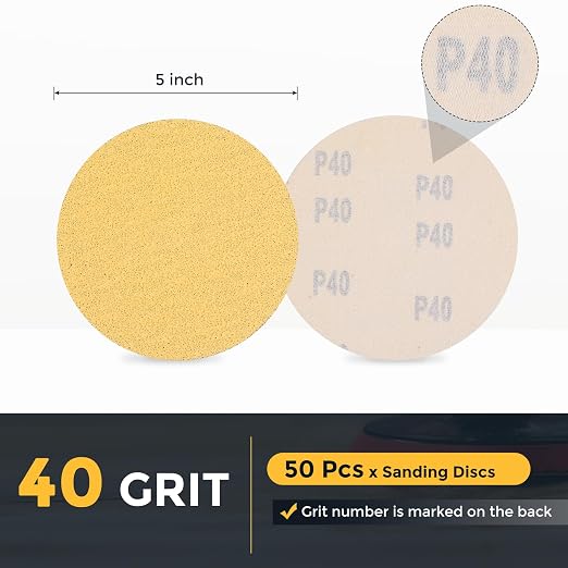 HARFINGTON 100 Pcs 5 Inch Sanding Discs 40 Grit Yellow Aluminum Oxide | Hook - Image 2