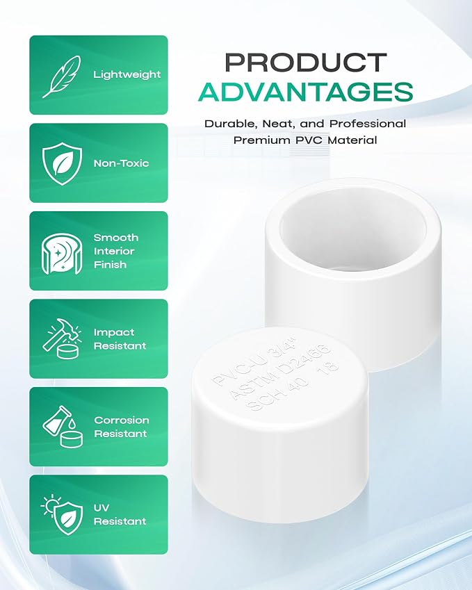 3/4 Inch PVC Cap, Fits Standard SCH40 3/4" PVC Pipe Fittings, Garden & Furniture - Image 5