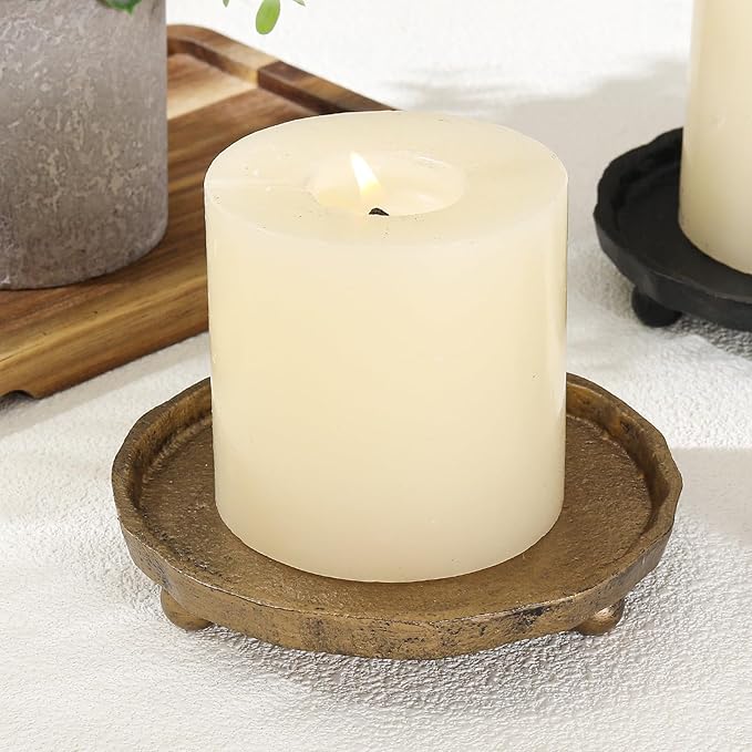 Vintage Cast Iron Pillar Candle Holder Plate, Rustic Brass Candle Tray | Round - Image 5
