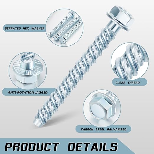 50 Pcs 3/8 x 3 Zinc Plated Concrete Anchors Masonry Screws Heavy Duty Carbon - Image 4