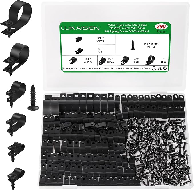 290PCS Nylon R-Type Cable Clips by LuKaiSen