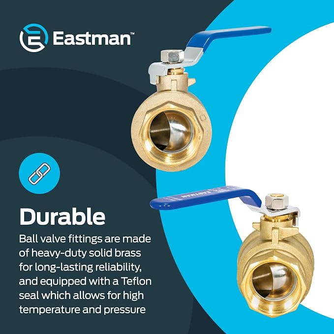 Eastman 1-1/2 Inch IPS Heavy Duty Full Port Ball Valve, Brass Plumbing Fitting - Image 4
