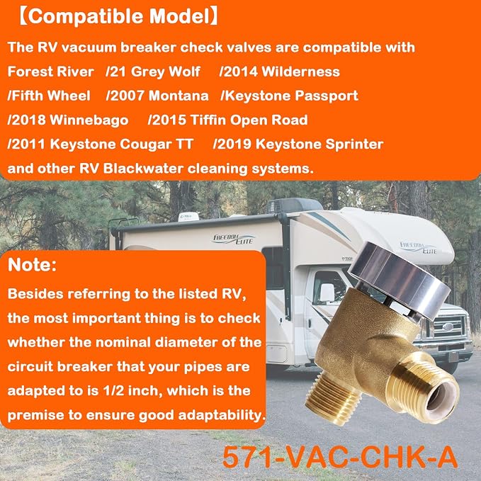 New Upgraded Brass RV Vacuum Breaker Check Valve, 571-VAC-CHK-A Camper RV Black - Image 7