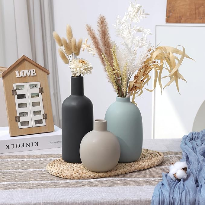 Large Ceramic Vase Set of 3, Neutral Vases Home Decor Waterproof | Farmhouse - Image 4
