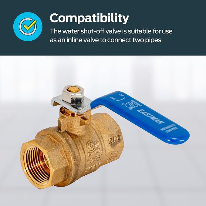 Eastman 3/4 Inch IPS Heavy Duty Full Port Ball Valve, Brass Plumbing Fitting - Image 3