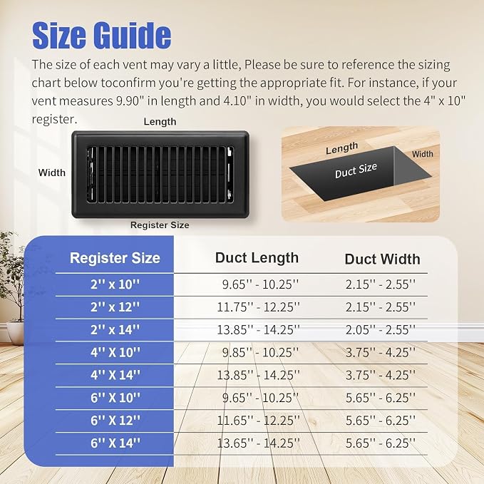 BYEWIRE 2x14 Floor Register, 6 Pack Heavy Duty Steel Floor Vent Covers - Image 7