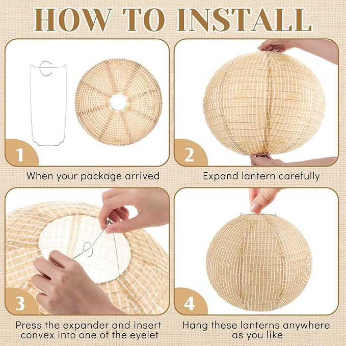 6 Pcs Print Burlap Paper Lanterns Classroom Decor, 16 Inch | Boho Hanging Decor - Image 3