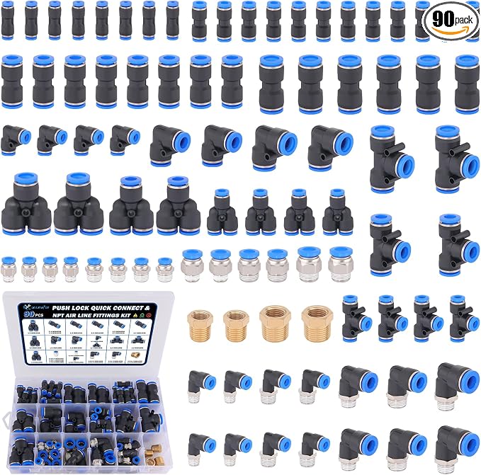 90 Pcs Quick Connect Air Line Fittings Kit Pneumatic Air Fittings | 1/8" 1/4" by XaXmTee