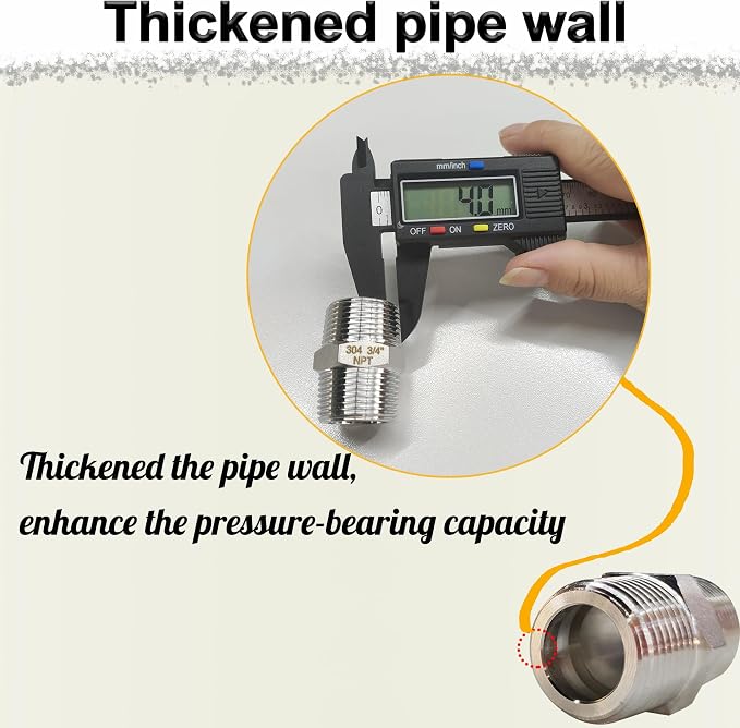 3/4" NPT Male Hex Nipple Pipe Fittings, 304 Stainless Steel 3/4 inch Threaded - Image 3