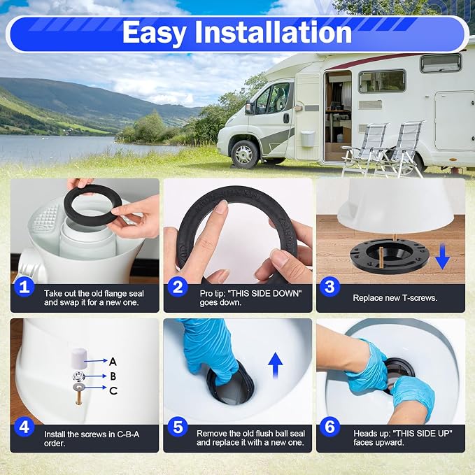 RV Toilet Seal Kit to Replace RV Toilet Gasket and Flush Ball Seal - Image 7