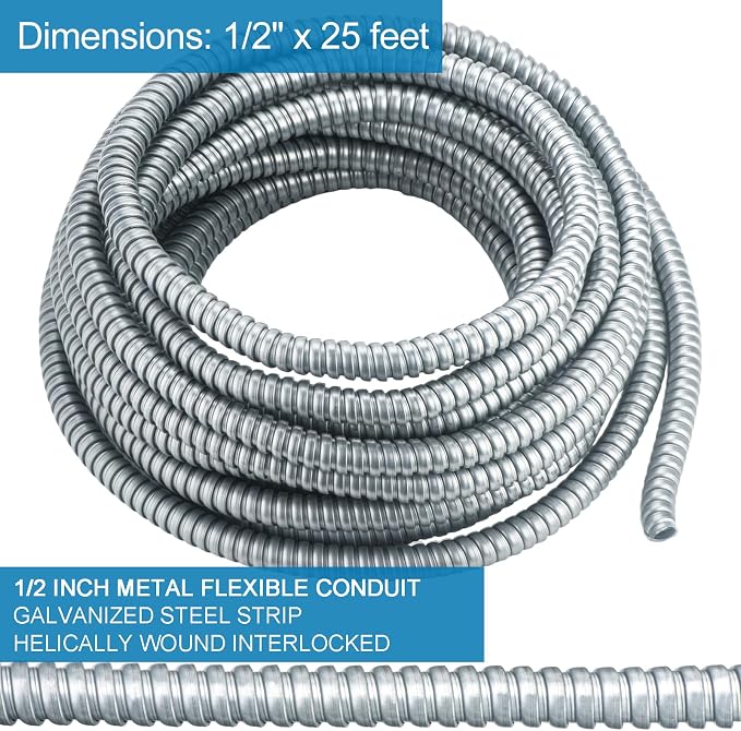 eflyefly 1/2 Flexible Metal Electrical Conduit Kit，25 Feet of 1/2-inch Flexible - Image 4