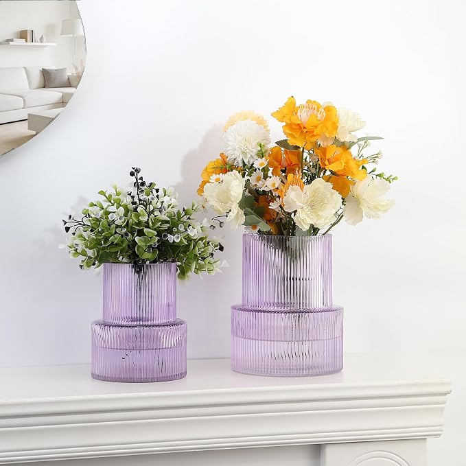 Ribbed Glass Vases for Bouquet, Modern Vase for Living Room, Coffe Table - Image 5