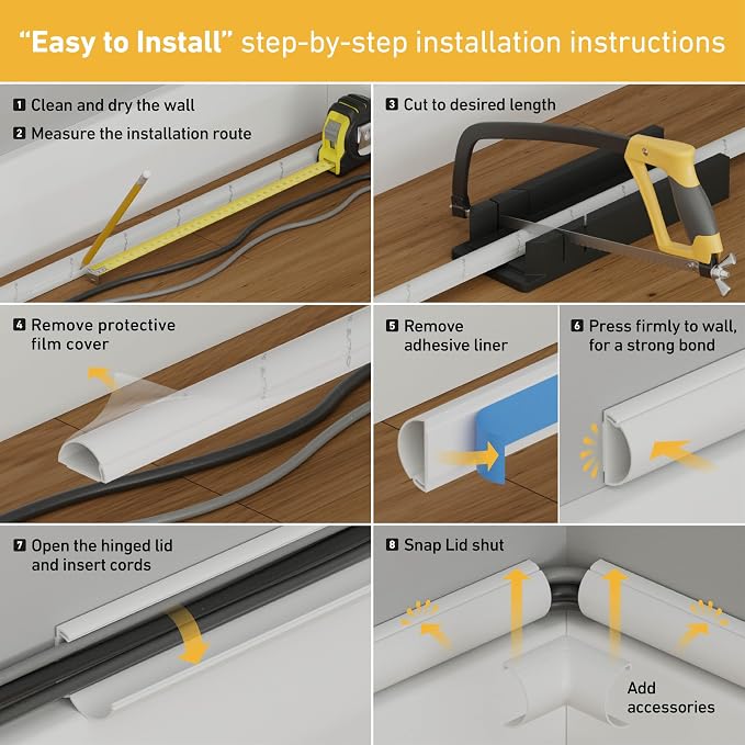 D-Line Medium Cable Raceway Accessory Pack, Join 1.18in x 0.59in Cord Cover - Image 3