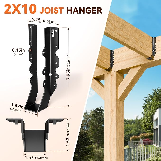 20 Pcs Black 2x10 Joist Hanger, LU210 18 Gauge Double Shear Face Mount Joist - Image 6
