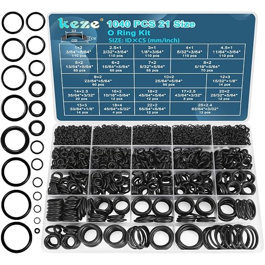 KEZE 1040 Pcs O Ring Kit 21 Size Universal Nitrile Rubber O Ring Assortment Set by KEZE