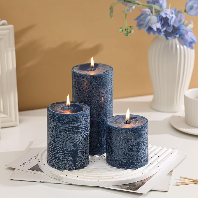 3x3 Inch Dark Blue Pillar Candles Set of 3 - Image 2