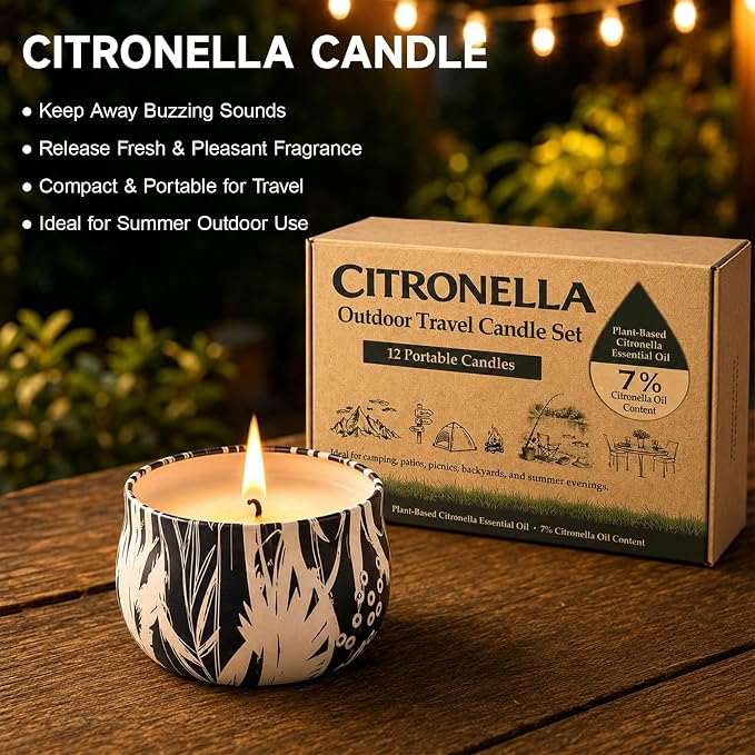 Citronella Candles Outdoor, 12 Pack Soy Wax Candle Set | 300-Hour Total Burn - Image 2
