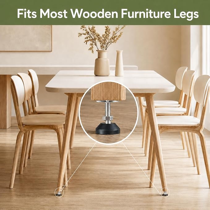 M8 x 1.25 Adjustable Leveling Feet, 4 Pack, 20° Swivel Base | Nylon furniture - Image 8