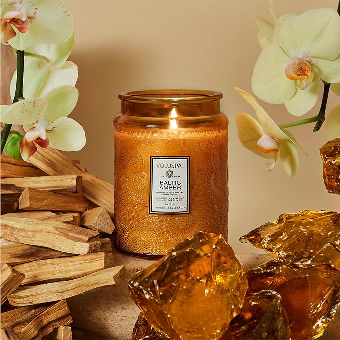 Voluspa Baltic Amber Large Scented Candle Jar 18 Oz, 100 Hr Burn | Coconut Wax - Image 2