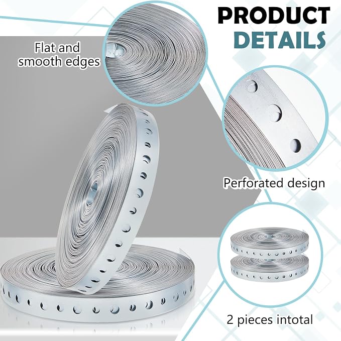 Gisafai 4 Rolls Galvanized Metal Pipe Strap 3/4 Inch x 100 FT Perforated Hanger - Image 3