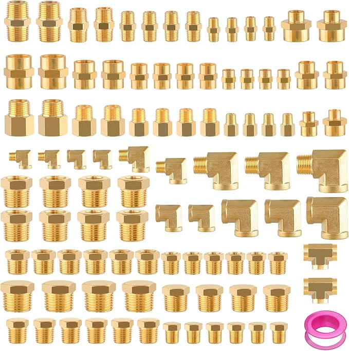 98PCS Brass Pipe Fittings Assortment Kit, 1/8" 1/4" 3/8" 1/2" NPT | Adapter by Ailbiuko