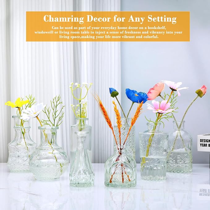 Clear Flower Vase Set, Glass Bud Vase in Bulk Set of 8 | Artistic and Cultural - Image 6