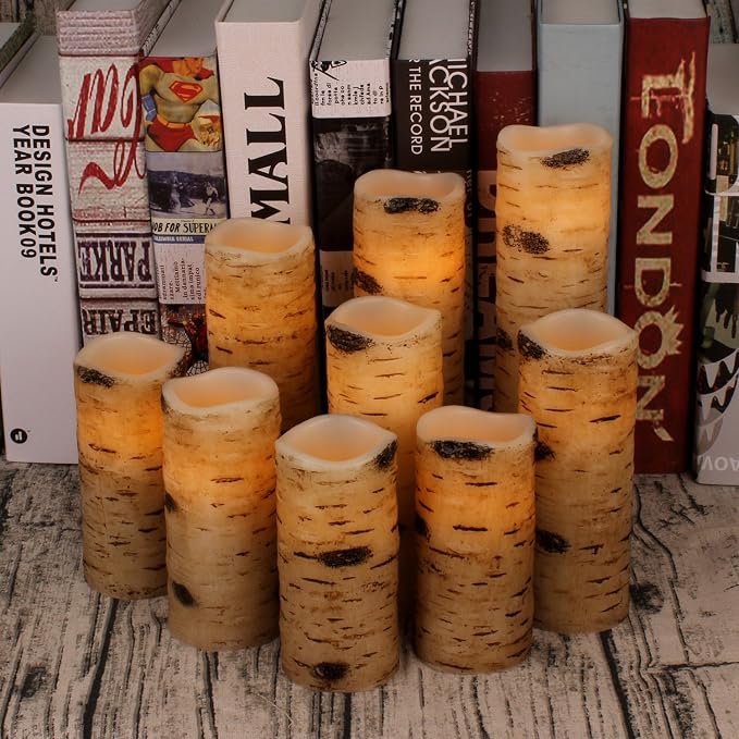 Flameless Candles Battery Operated Candles Birch Effect 4" 5" 6" 7" 8" 9" Set - Image 3