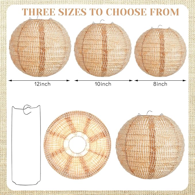 6 Pcs Print Burlap Paper Lanterns Classroom Decor, 8 Inch | Boho Hanging Decor - Image 2