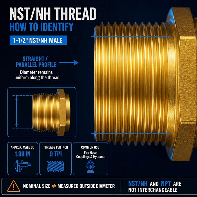 1-1/2" NPT Male x 1-1/2" NST/NH Male Fire Hose Adapter | Solid brass - Image 9