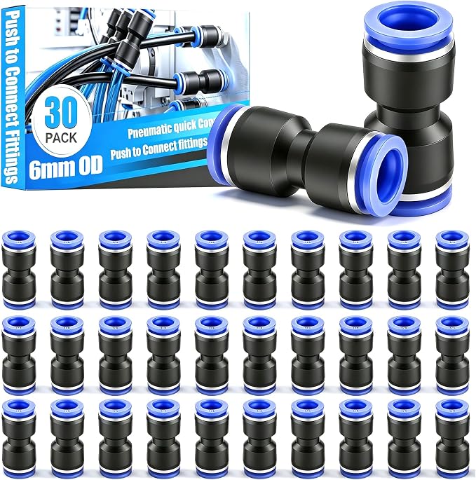 mxuteuk 30PCS 6mmOD Push to Connect Fittings, 6mm OD Air Line Fittings by mxuteuk