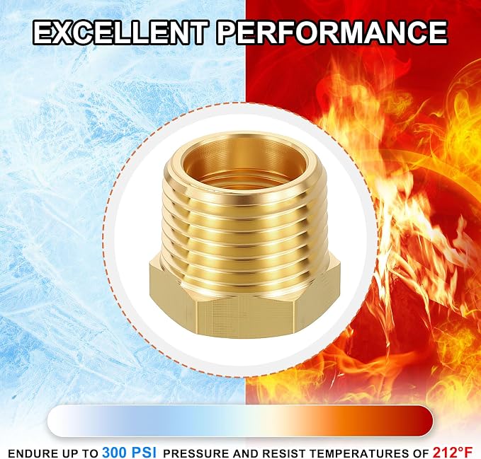 4 Pack Male to FeMale Adapter, 1/2" NTP Male x 3/8" NTP Female Threaded Brass - Image 7