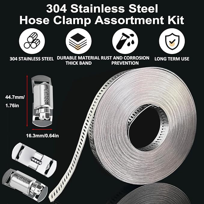 Hose Clamps Stainless Steel, Large Worm Gear Duct Pipe Hose Clamp Assortment Kit - Image 5