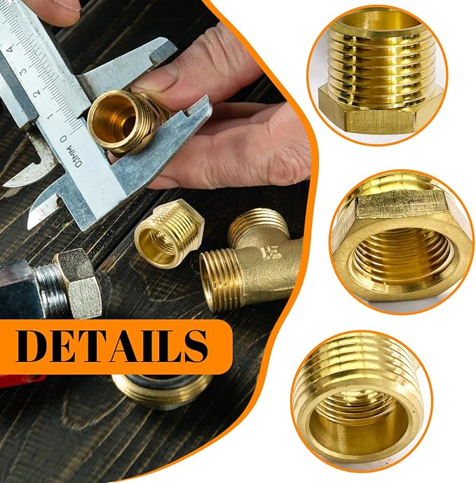 2 Pcs Brass Bushing 1/2" Male to 3/8" Female, 1/2" to 3/8" NPT Adapter Hex - Image 3