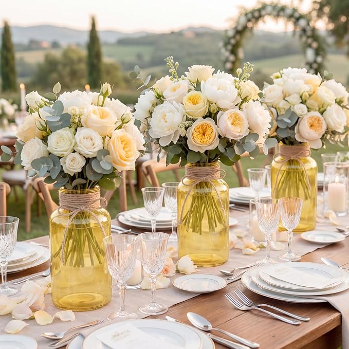 6 Pack Mason Jar Vases for Centerpieces, Wide Mouth Mason Jars - Image 6