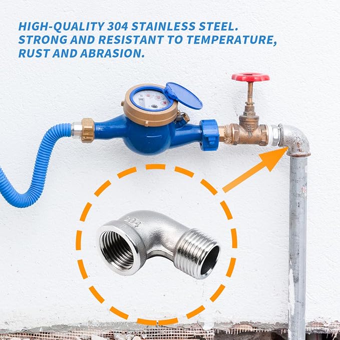 2Pcs 304 Stainless Steel 90 Degree Elbow 1/2" NPT Threaded Pipe Fitting Female - Image 5