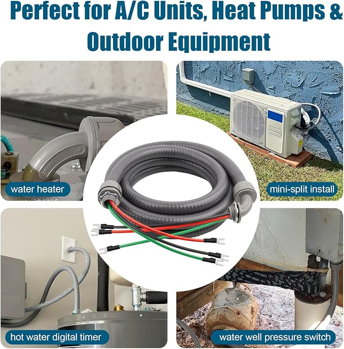 12FT Non-Metallic Liquid-Tight Conduit Kit, 1/2" Pre-Wired Electrical Whip - Image 6
